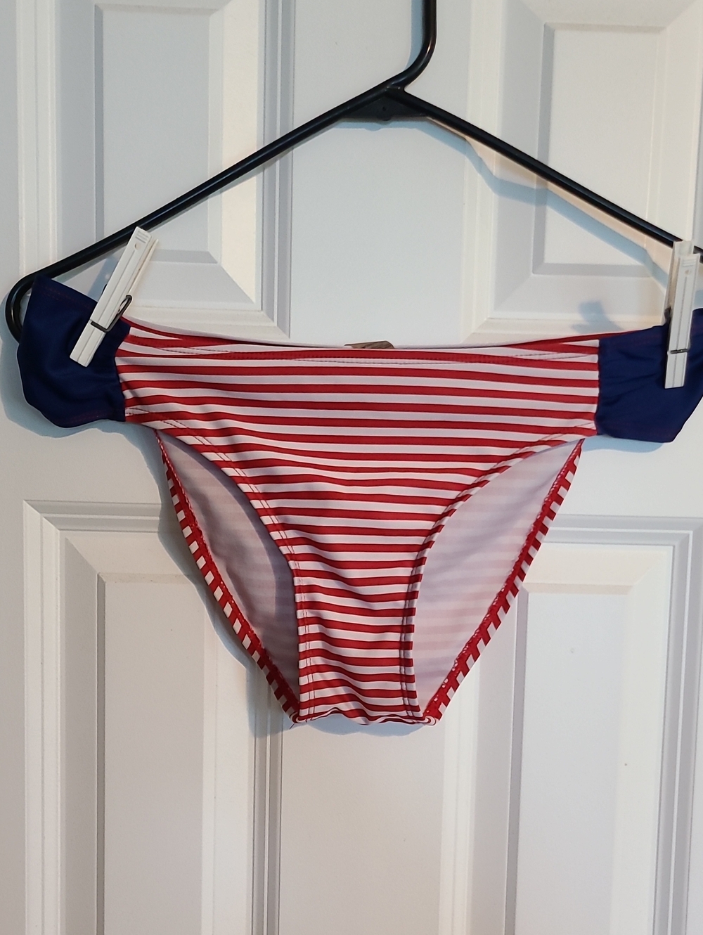 Striped Red & White Bikini Bottom with Navy Accents